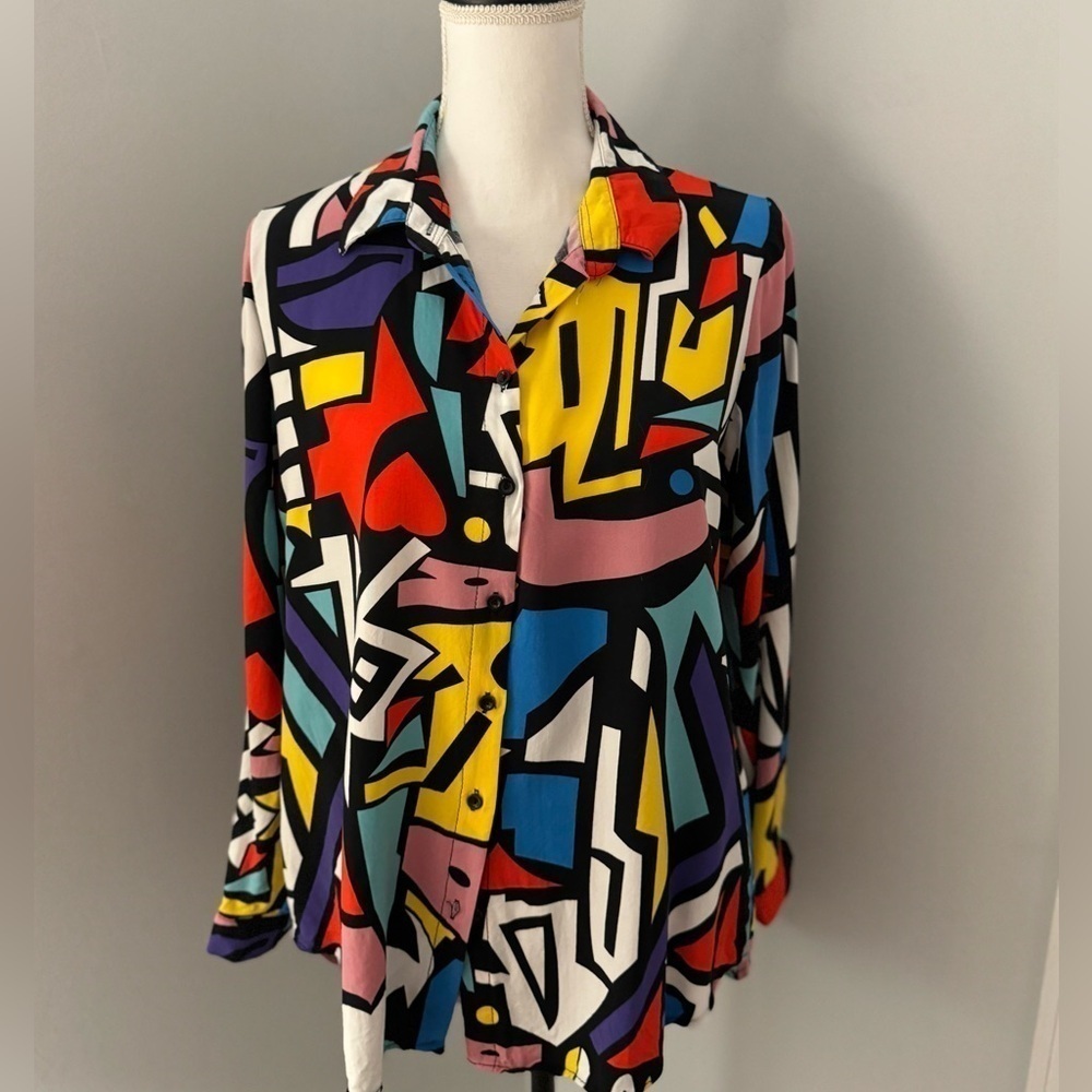 Big Dart 80s Inspired Art Deco Pop Art Button Up Long Sleeve Shirt …